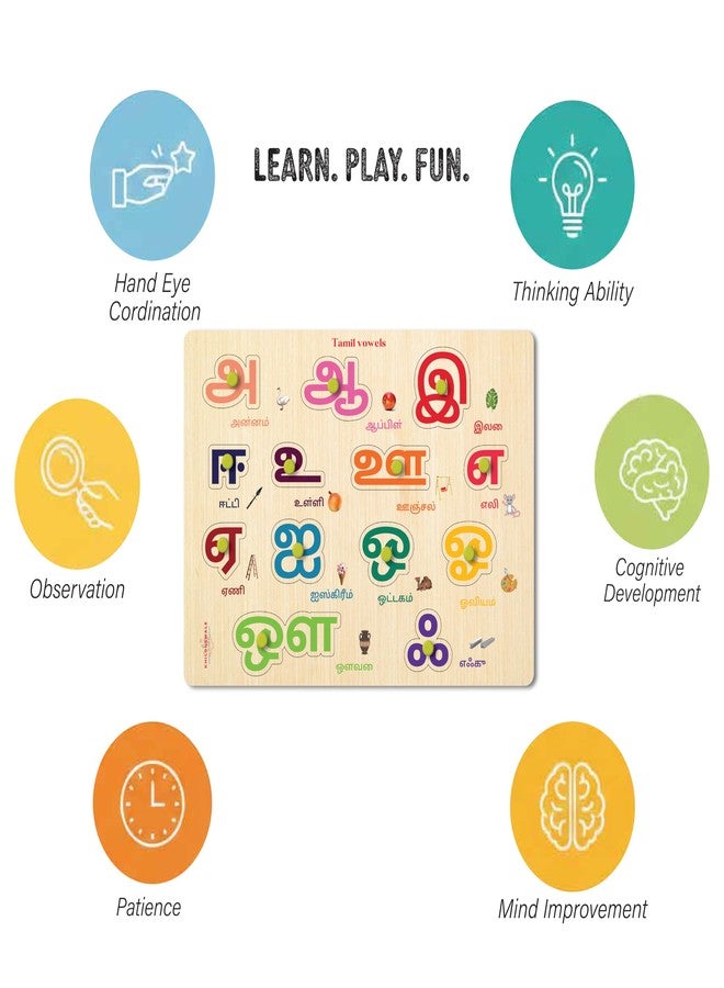 Khilonewale Wooden Knob Puzzle - Tamil Vowels & Consonants for Kids | 3+ Age Educational Toy | 9x12 Inch Montessori Learning Puzzle for Toddlers | Safe & Non-Toxic Preschool Alphabet Game - Image 2